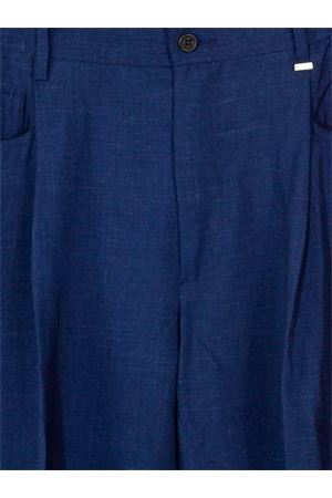 Pantaloni misto lana vergine e lino blu YES LONDON | XP3359BLU